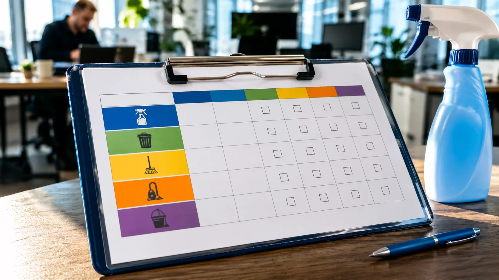 Шаблон графика уборки офиса с цветными зонами и чек-листом