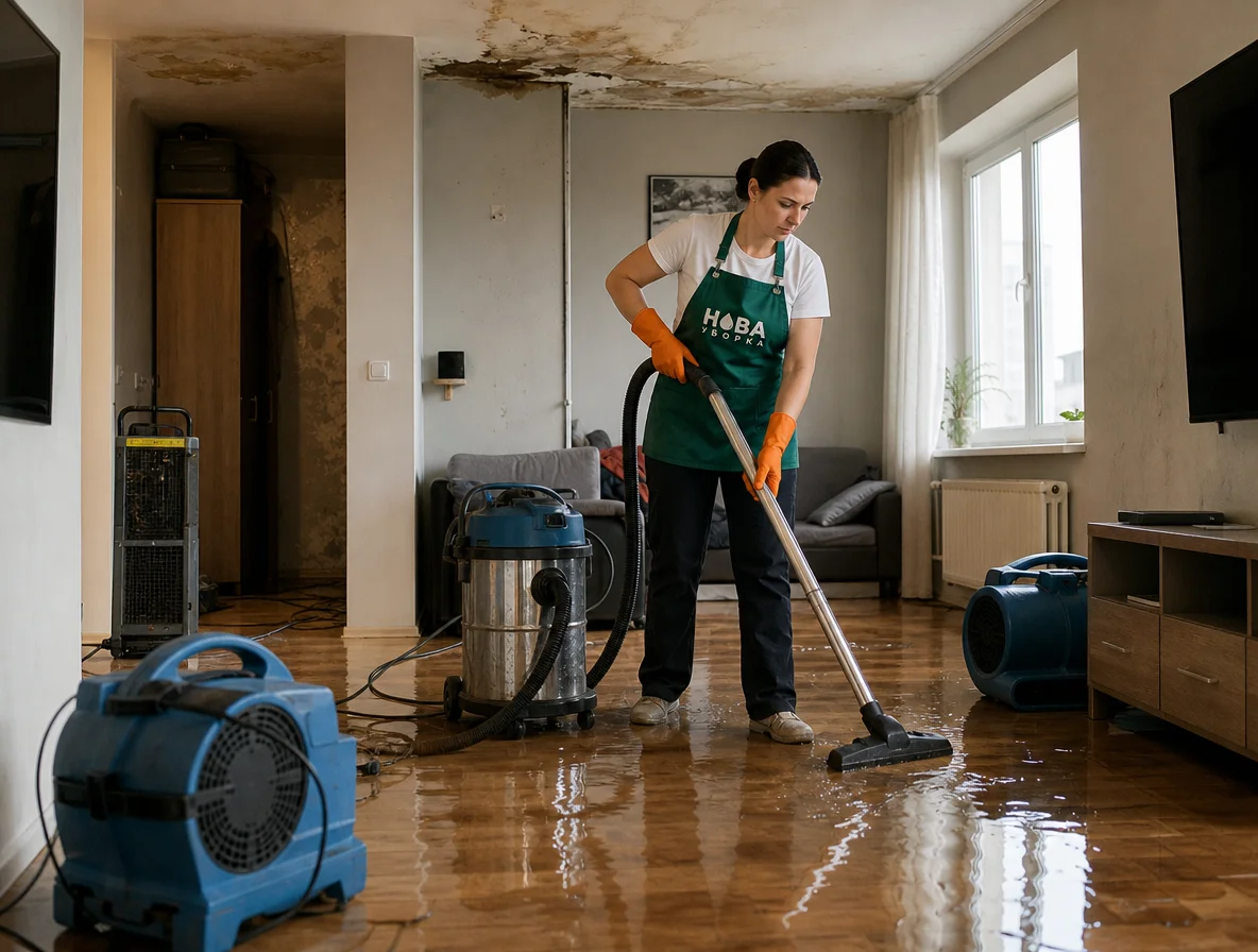 Устранение последствий залива: откачка воды с пола профессиональным водососом — бригада НОВА