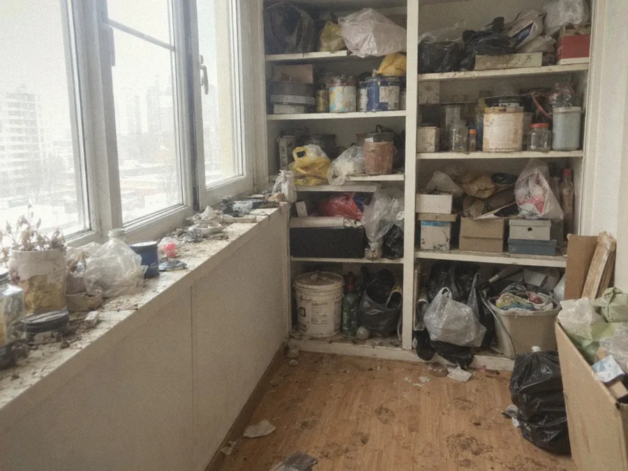 Лоджия со встроенным шкафом - до уборки